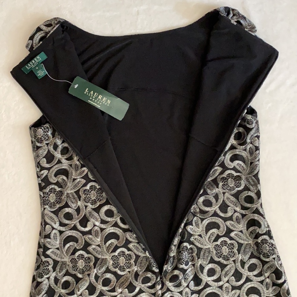 {NWT} Lauren Ralph Lauren | Metallic Embroidered Sheath Dress Black Pewter 12 - Picture 15 of 16